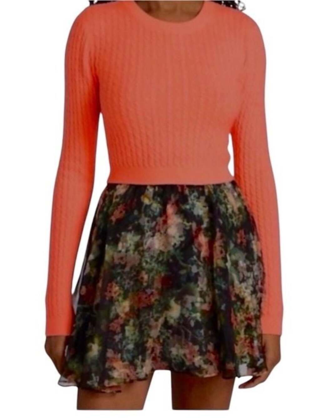 Alice + Olivia Women’s Cropped Cashmere Sweater Deep Coral Size NWT